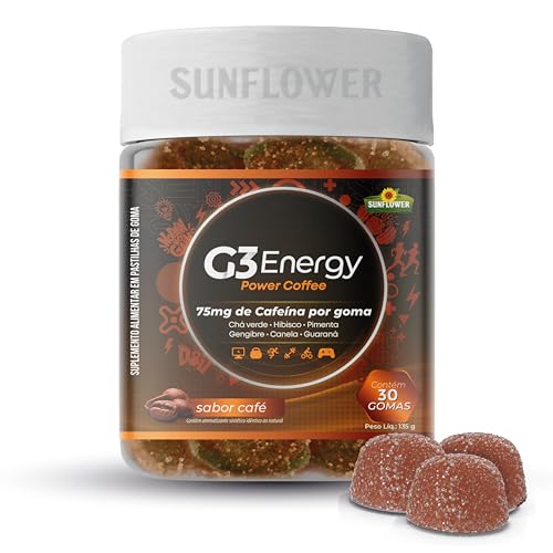 Cafeína em Goma Energético Pré treino Power Coffee - 75mg de Cafeína por Goma Sunflower