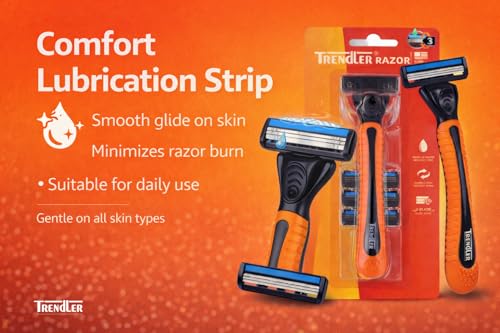 Image of 3 BLADE Razor Set with Hanging Stand | Razor for Men | 4 Cartridges, 1 Handle, Protective Cap | 3-Blade Shaver | Water-Activated Moisture Strip | Smooth Shave Kit (4 Cartridges)