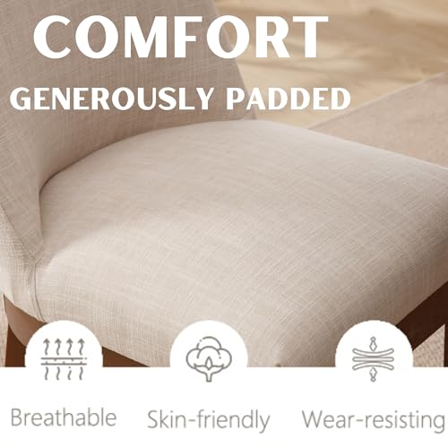 RIVOVA Upholstered Dining Chairs Set of 4, Modern Wooden Dining Room Chair Linen Fabric Kitchen Chairs Farmhouse Dinner Chair with Hardwood Frame, Beige - Image 6