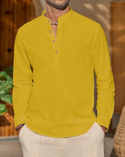Image of Vida Loca Light Yellow Color Men Solid Cotton Blend Straight Kurta Shirt