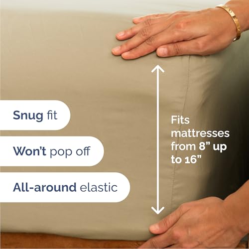Image of Queen 6 Piece Bed Sheet Set - Comfy, Breathable & Cooling Sheets - Beige | Ultra-Soft Hotel Luxury Bedding Set w / 8-16 Inch Deep Pockets, 1 Flat & 1 Fitted Sheet & 4 Pillowcases, Wrinkle & Fade Free