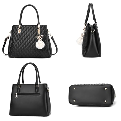 I IHAYNER Womens Leather Handbags Purses Top-handle Totes Satchel Shoulder Bag for Ladies with Pompon4