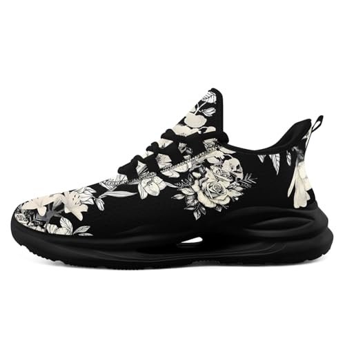 Lightweight Mesh Running Shoes for Men & Women, Breathable Comfortable Stylish Floral Sneakers for Gym Workouts