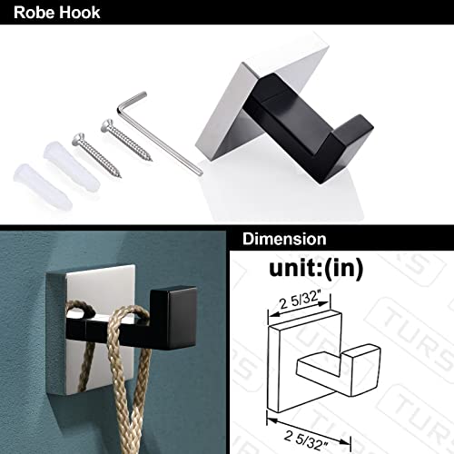 Image of TURS 5-Piece Bathroom Hardware Set Matte Black and Polished Chrome Towel Bar Holder Set Hand Towel Holder Toilet Paper Holder and 2 Towel Hooks,Stainless Steel Wall Mounted