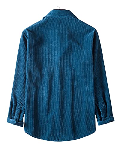 Image of RINTONIX Mens Solid Long Sleeve Ribbed Button Down Corduroy Shirt Jacket Casual Spring Fall Pocket Shacket Jacket
