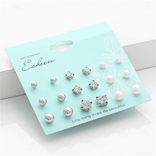 CH01 9 Pairs Pearl Earrings Studs for Women GirlsWhite Pearl Earrings Bridal Simulated Pearl Rhinestone Pearl Stud Earrings Jewelry Set for Wedding Birthday Christmas