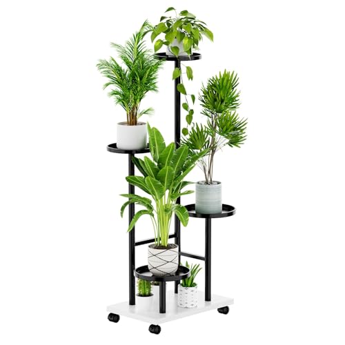 Gaoymsym 4 Tiered Plant Stand Indoor, Tall Metal Plant Shelf Flower Pot Stand Clearance Corner Plant Holders Multiple Plants Display Rack for Living Room Bedroom Balcony Outdoor Garden Patio (Black)