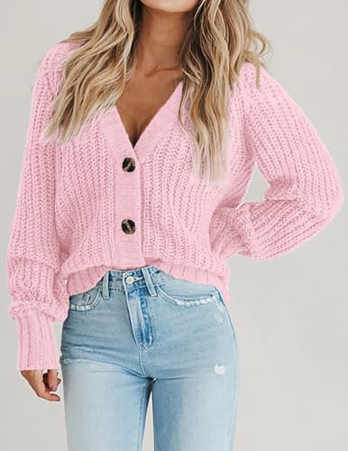 Image of Zeagoo Women's 2026 Fall Chunky Knit Cardigans Open Front Long Sleeve V Neck Button Loose Cardigan Sweaters