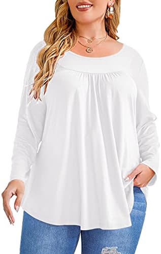 Aksbgg Womens Plus Size Tops Long Sleeve Tunic Tops Scoop Neck Loose Blouse Solid Casual T Shirt Fall Basic Tops