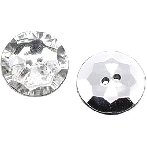 Pack of 20 18mm Clear Faceted Acrylic, Crystal Look, Silver Plated Back, 2 Holes Round Buttons, for Sewing, Scrapbooking, Embelishments, Crafts, Jewellery Making, Shabby Chic, Knitting Cover