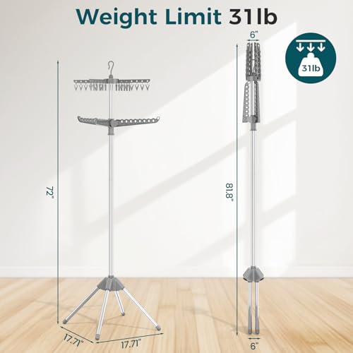 KINGBOARD 2-Tier Clothes Drying Rack, 72" H Drying Rack, 7 Rotatable Arms by KINGBOARD - Used condition - Image 3