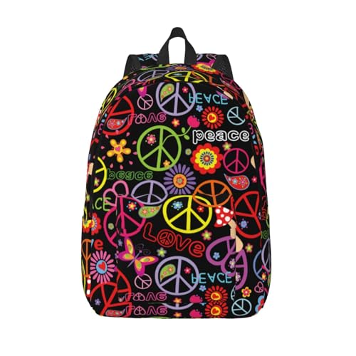 GVGOAGL Hippie Peace Retro Fashion Backpack for Girls Boys Women Lightweight Canvas Bookbag Casual Daypack for Travel Outdoor Camping, 17 Inch