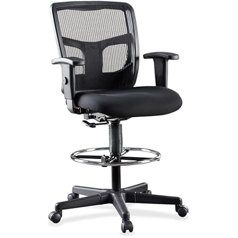 Lorell LLR86801 Ratchet Mesh Mid-Back Stool Chair, Black Cover