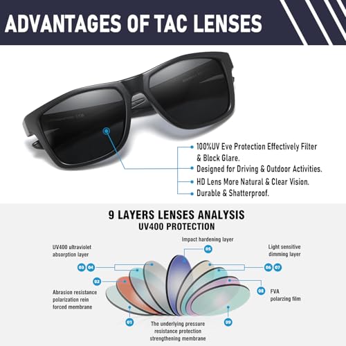 DUCO Polarized Sunglasses for Men Retro Square Shades with UV400 Protection Lightweight for Driving & Running DC63084