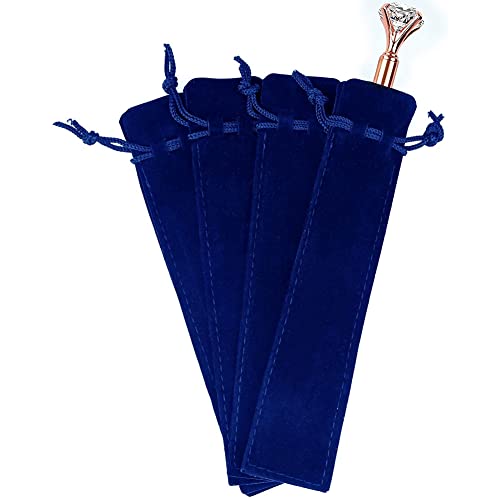 NISHZHU 100 Pieces Velvet Pen Pouch Drawstring Pen Bag Single Pen Sleeve Holder Pencil Bag for School Office Business Gift blue - Image 4