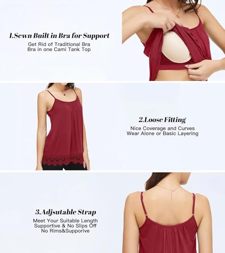 Image of Camisoles for Women with Built in Bra Adjustable Strap Tank Tops Cami Sleeveless Summer Tops for Workout Sleeping Traveling