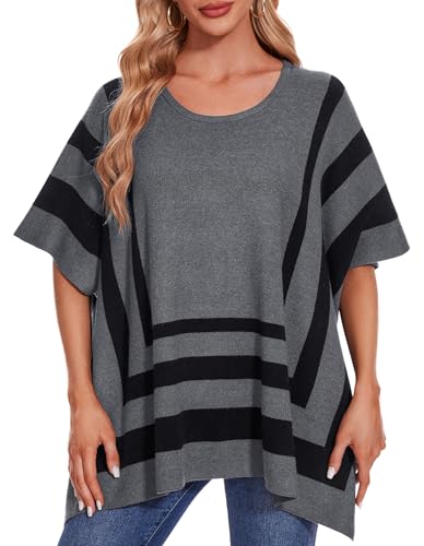 PULI Womens Jacquard Pullover Ponchos Sweater Elegant Shawl Wraps Warm Travel Sweaters for Fall Winter