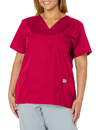 Landau Scrub Zone Relaxed Fit 2-Pocket V-Neck Scrub Top for Women 70221 Red