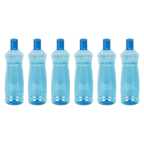 Image of PEARLPET Apple BPA-Free Plastic Water Bottle Set |Lightweight, Leak-Proof & Freezer Safe - Pack of 6 (1000ml Each), Blue