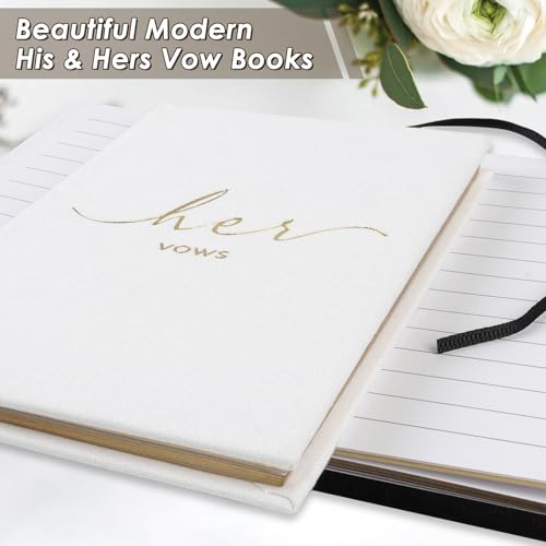 Image of Wedding Vow Books With Gold Foil Lettering, Hard Cover His and Hers Vow Books, Canvas Linen Foil Embossed Wedding Ceremony Vow Books - A Beautiful Addition For The Wedding Day, 56 Pages, 5.9 inch X 3.9 inch