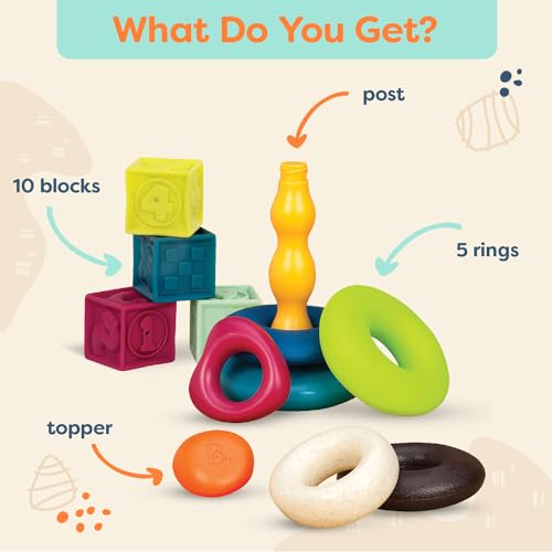 B. Toys BX1971Z B. Baby –Baby Blocks & Stacking – 10 Numbered Blocks & 5 Colorful Rings – Building Play Set For Infants – Educational Toys thumb #4