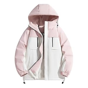 Vhersily Parka de Montagne Imperméable pour Femme, Veste de Ski Chaude et Rembourrée, Veste d’Hiver avec Capuche, Imperméable, Coupe-Vent, Blouson de Voyage Léger Matelassé avec Poches, Rose clair