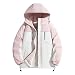 Vhersily 2025 Skijacke Wasserdicht Schneeparka Warm Gefüttert Winter Skijacke mit Kapuze Winter Winddicht Reisejacke Damen mit Taschen Leicht Gesteppt, Rosa (hell), 52