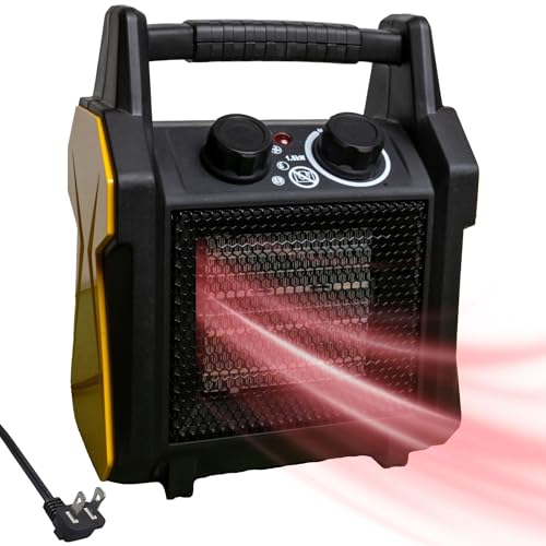 Dura Heat Forced Air Electric Garage Heater, Ceramic, 750/1500W, 5120 BTUs, Adjustable Thermostat, Safety Tip-Over & Overheat Protection, Heats up to 250 sq ft - Ideal for Garage, Shed, Greenhouse