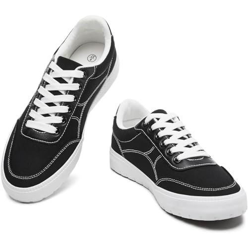 Witwatia Black Sneakers for Women Low Top Canvas Shoes Black Tennis Shoes Women's Comfortable Fashion Sneakers US 9.5