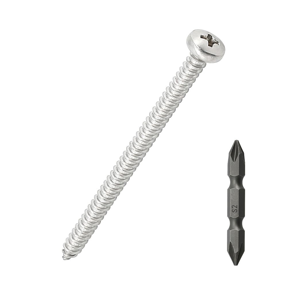 #10 x 2-1/2" Pan Head pan Head Wood Screws 50 Pcs 18-8 (304) Stainless Steel Pan Head Phillips Drive Self Tapping Screws, Bright Finish, No Coating, Fayeploo