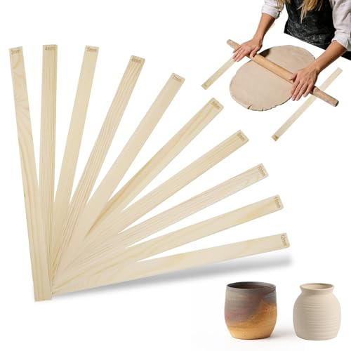 20 Pièces Bâtons de Guidage de Roulement de Poterie, 10 épaisseurs 3/4/5/6/7/8/9/10/11/12 mm Règles à Pâtisserie, Guides Outils Poterie en Bois, Tasseau...