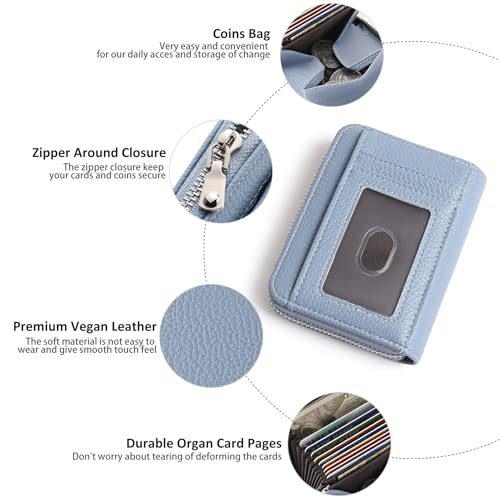 Image of GOIACII Womens Credit Card Holder Wallet Zip RFID Blocking Card Case Wallets Compact Size with ID Window Blue