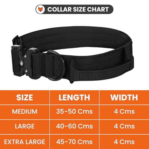 Image of Wooflix Metal Dog Collar for Training and Walks | Nylon Collar with Tactical Metal Buckle and D-Ring for Medium and Large Dogs | Dog Collar for Heavy Breed Dogs (Black T2, Large)