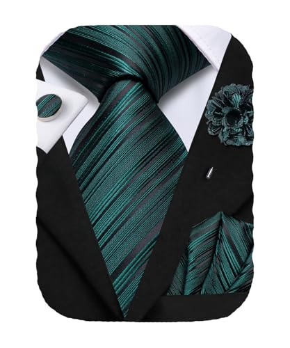 Image of Hi-Tie Men's Silk Ties Formal Woven Classic Necktie Pocket Square Cufflinks Lapel Pin Set Wedding Business