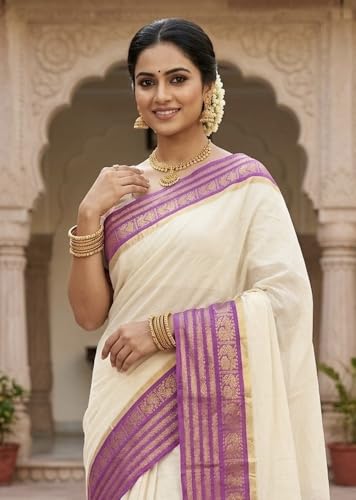 Image of Women's Mul Cotton Saree with Tassels | Soft Mulmul Saree | Woven Stripes & Zari Line | 5.5 Metres - Without Blouse