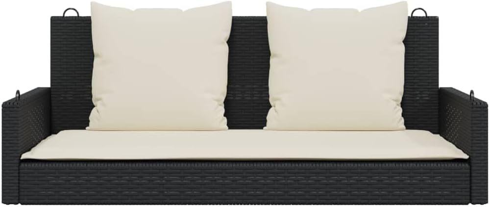 Swing Bench Black PE Rattan Medium UV-Resistant Materials,Sturdy Metal Frame Outdoor Swing Bench for Two Adults Durable & Stylish Patio Furniture Patio Furniture