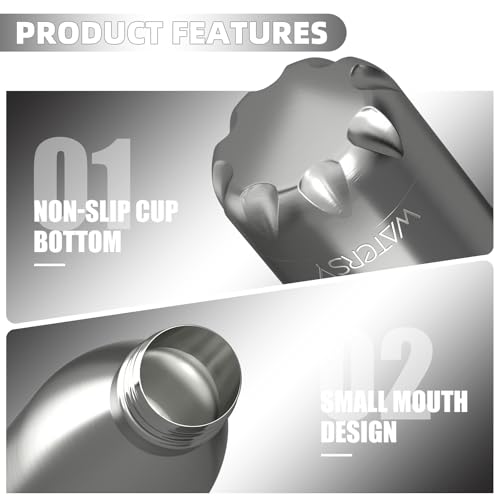 Image of WATERSY Stainless Steel water bottles,17oz /500ml Insulated Water Bottles,Sliver metal water bottle Keeps Drink Cold and Hot,BPA Free kids water bottles for School,Gym,Travel,Sports