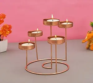 OGGN Decorative Rose Gold Spiral Stairs Dinner Candelabra, Metal Tealight Candlestick Round Holder, Table Centerpiece and Festive D cor, Tea Light Candle Holder Stand for Home, Office