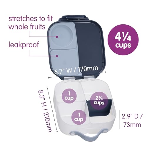 Image of b.box Mini Lunch Box Kids | 4.25 Cup Leak Proof Bento Box for Kids Ages 3+ | 3 Compartment Snack Containers, School Lunch Container, Dishwasher Safe, BPA-Free, PFAS-Free - Midnight