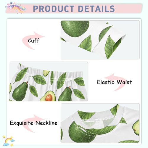 Pajama Sets Long Sleeve Green Fruit Avocado Leaves Soft Comfy Sleepwear 2 Piece PJS 3-8T4