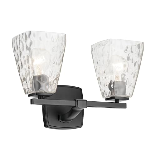 Image of Kichler Marant 2-Light Bathroom Vanity Light Fixture with Clear Water Glass in Black, Modern Wall Mount Light for Powder Room Over Mirror (14.25 x 9.5 in), 55215BKWTR