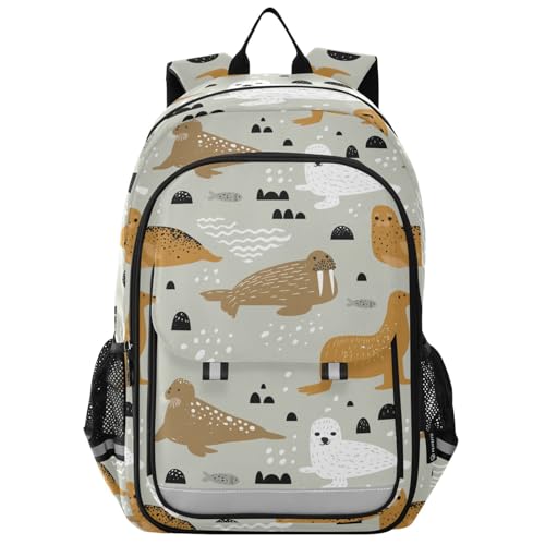 Seal and Walrus Cute Backpack Girls Boys Elementary School Bags Bookbags Laptop Backpack Travel Daypack Safe Reflective Stripes