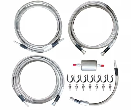 Stainless Steel Braided Fuel Line Quick Fix Kit Compatible with 1999-2003 Silverado Sierra V8 Gas Flex Ext Cab