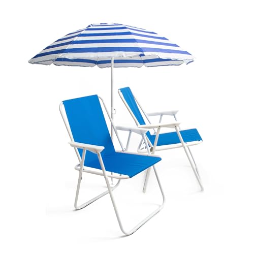 THE SECRET HOME - Pack de Sombrilla y Dos Sillas de Playa Plegables - Ideal para Playa y Piscina - Sombrilla y Sillas de Aluminio y Revestimiento de Tela (Pack 13)