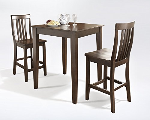 Crosley Furniture 3-Piece Pub Set with Tapered Leg Table and Schoolhouse Stools, Vintage Mahogany
