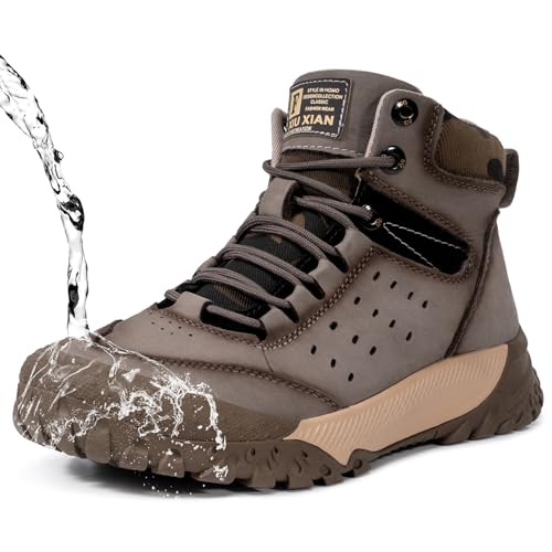 KEFUWU Men's Hiking Boots Waterproof Non-Slip Leather Mid Top Ankle Boot Lightweight Hiker Breathable Trekking Boot (10 Men, Brown)