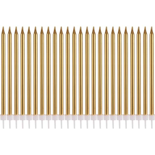 Birthday Cake Candles, 24pcs Pencil Shape Cake Candles, Long Thin Cupcake Candles for Wedding Birthday Party Decoration, Gold, 13.5cm