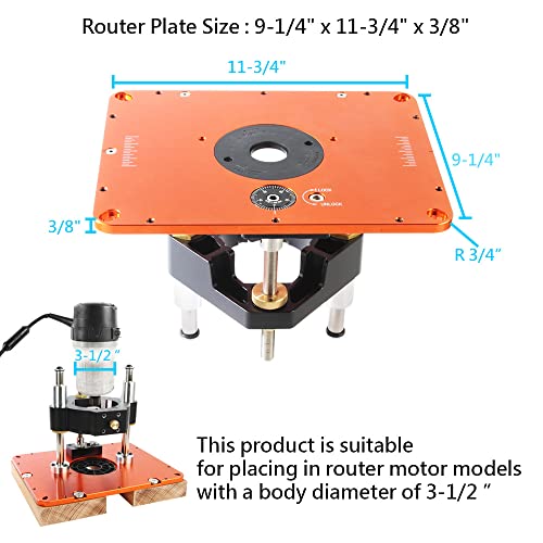 O'skool Router Lift Systems For 3-1/2" Diameter Motors, 9-1/4'' X 11-3/4'' Plate 5-Piece Insert Ring Kit #TOP1