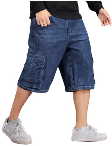 Kinghua Jean Cargo Shorts for Men Casual Loose Fit Hip Hop Skateboard Baggy Denim Shorts (36, Blue 103-1)