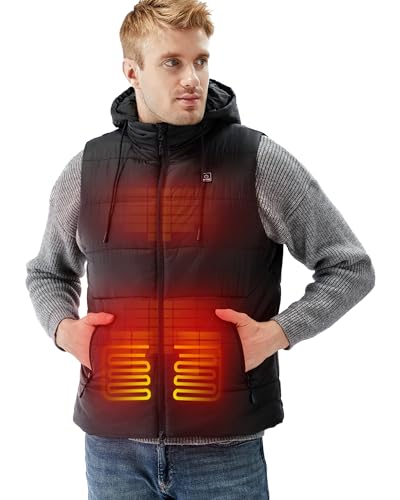 DEWBU Heated Vest with 12V Battery Pack, Multiple Power Supply Methods Lightweight Heated Clothes with Detachable Hood